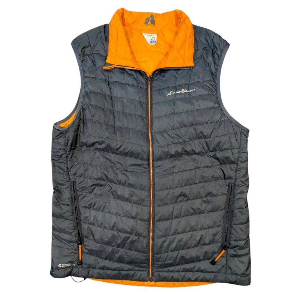 Eddie Bauer First Ascent Reversible Puffer Vest Gray Orange Mens Small